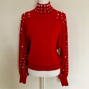 Red Cashmere and Pearl Sweater Size XL